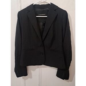 Club Monaco Womens Size Top 2 Button Fitted Black Blazer Jacket 96% Fine Wool